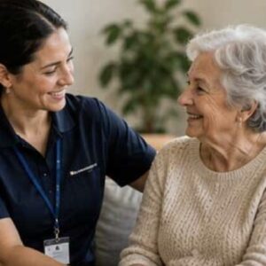 Aged support worker working with a client